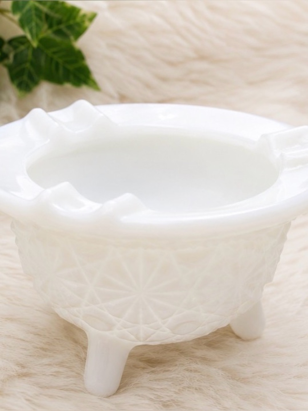 Vintage Milk Glass Pedestal Ashtray | Mid-Century Starburst Design